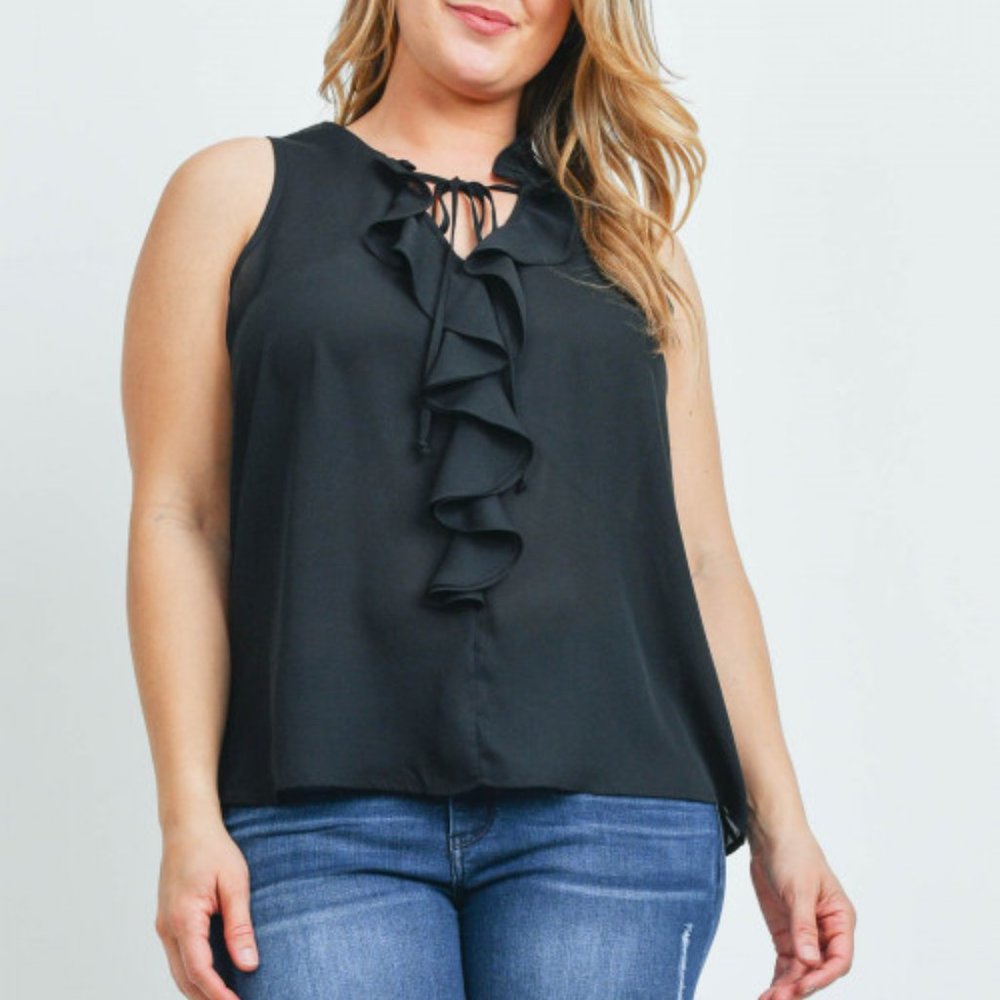 Ruffled Sleeveless Plus Sized Shirt